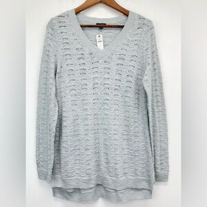Talbots size Small Women’s Gray Textured Slub Knit V-neck Pullover Sweater NWT